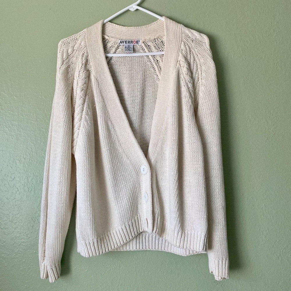 Vintage Cream Granny Chunky Knit Cardigan Fisherman Cottagecore